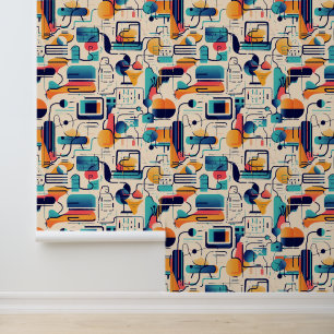 Papel Pintado Resumen de arte geométrico inspirado en la tecnolo