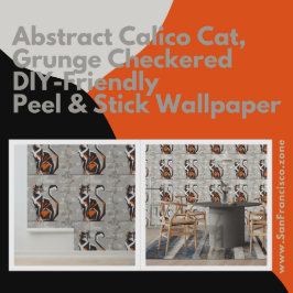 Papel Pintado Resumen de gato calico, palo y palo de grano