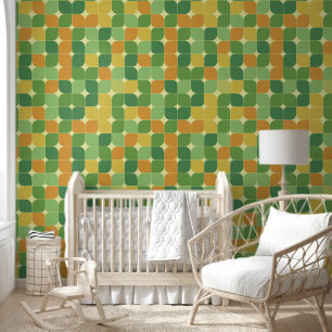 Papel Pintado Resumen de mitad de siglo Naranja verde amarillo