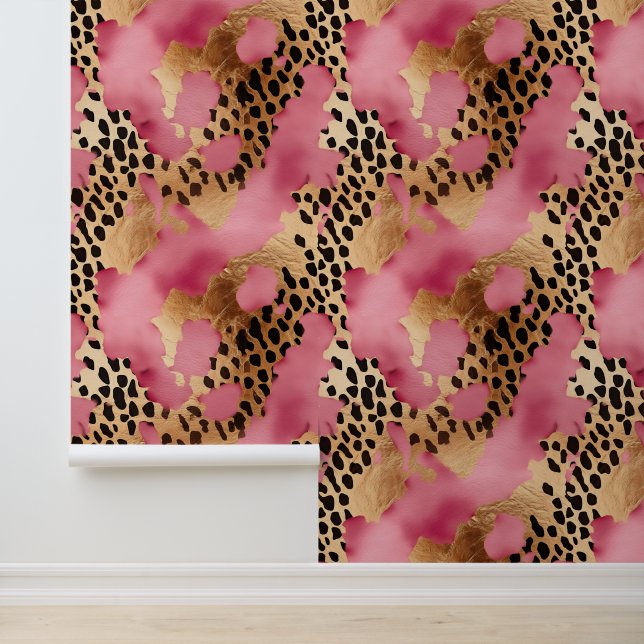 Papel Pintado Resumen de moda Leopardo Rosa de Oro Negro (Solicitud)