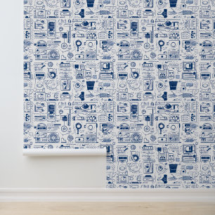 Papel Pintado Resumen del patrón de doodle de Tech Blueprint