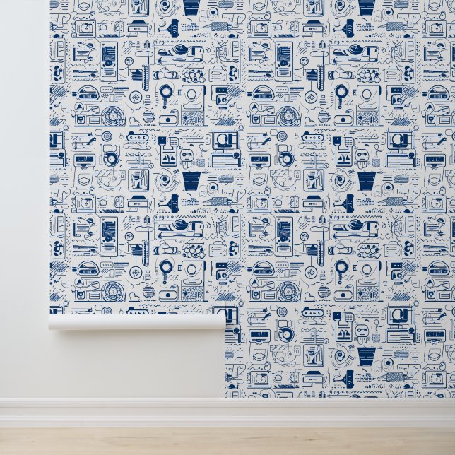 Papel Pintado Resumen del patrón de doodle de Tech Blueprint (Solicitud)