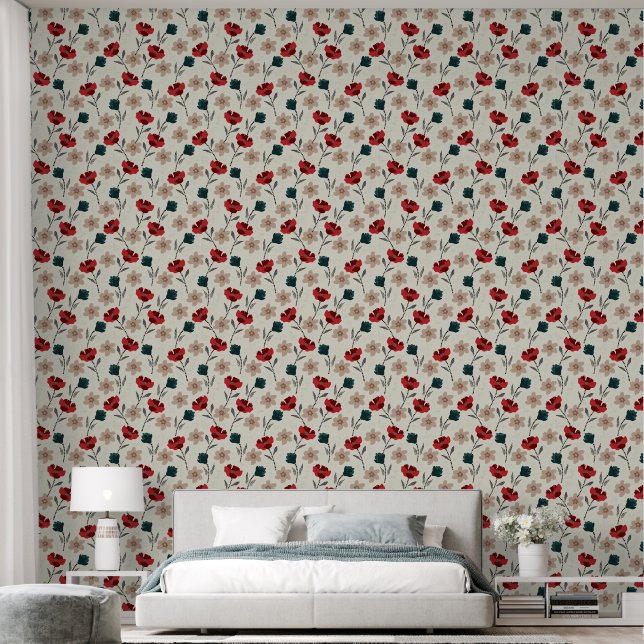 Papel Pintado Resumen del patrón floral texturizado en beige (Dormitorio)