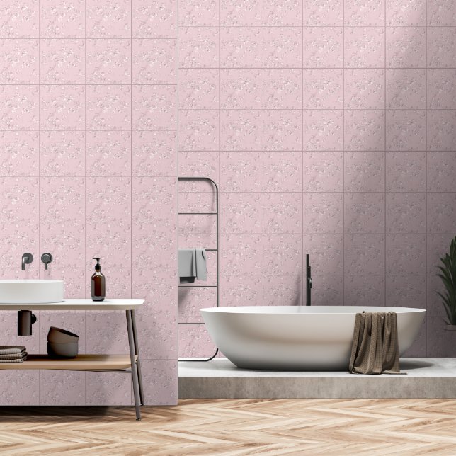 Papel Pintado Resumen Elegante Moderno Arte Floral Pastel Rosa (Baño)