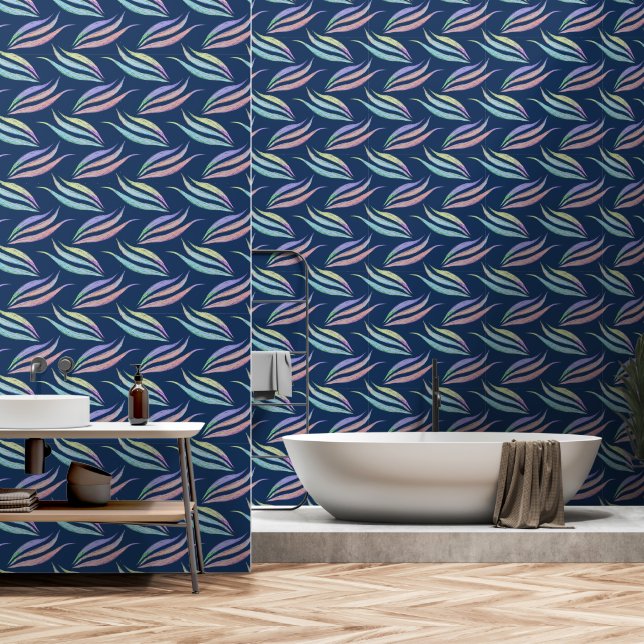 Papel Pintado Resumen Elegante Patrón Azul de Marina Moderna Úni (Baño)
