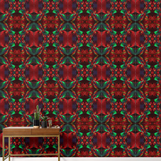 Papel Pintado Resumen floral moderno Patrón verde rojo del arte