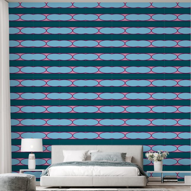 Papel Pintado Resumen Formas geométricas Patrón Azul rosado (Dormitorio)
