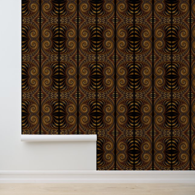 Papel Pintado Resumen Fractal dorado Black and Gold Art Pattern (Solicitud)
