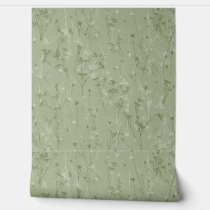 Papel Pintado Resumen moderno Flores salvajes de sabio oscuro