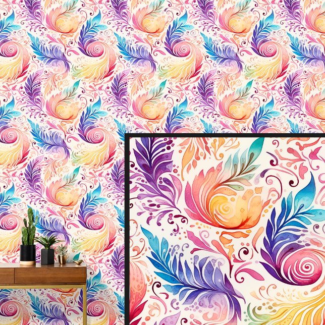 Papel Pintado Resumen Naranja Púrpura Azul Floral Paisley (Subido por el creador)