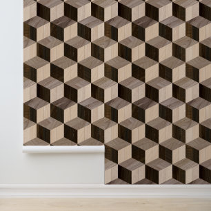 Papel Pintado Resumen Patrón de cubo de madera de parqué geométr