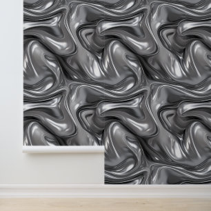 Papel Pintado Resumen Patrón de metal líquido cepillado plateado