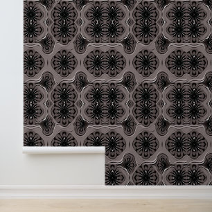 Papel Pintado Resumen Patrón floral geométrico negro y gris