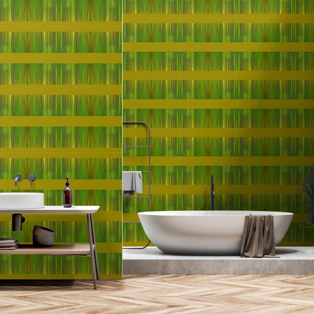 Papel Pintado Resumen Primavera Green Stems Strips Nature Foto (Baño)