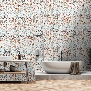 Papel Pintado Resumen Terrazzo Mosaic Rust Brown & Blue Pattern
