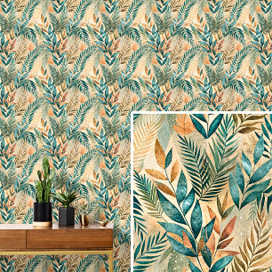 Papel Pintado Resumen verde y marrón deja hoja de tonos otoñales