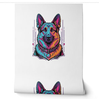 Papel Pintado Retrato de perro neon grabado vintage Gráfico_1