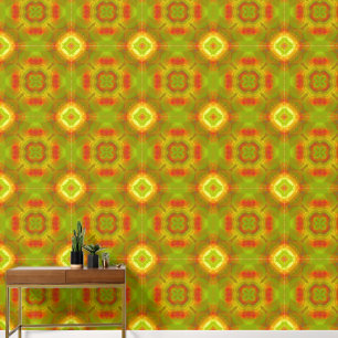 Papel Pintado Retro 1970 Patrón geométrico rojo, Naranja, verde