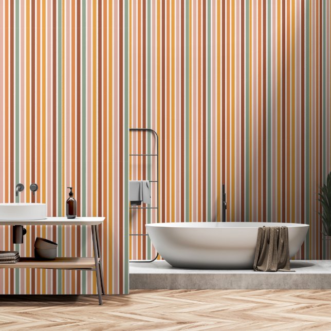 Papel Pintado Retro 70s 60s a rayas (Baño)