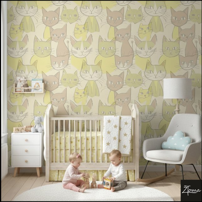 Papel Pintado Retro Abstract Mid-Century Cat Pattern (Subido por el creador)