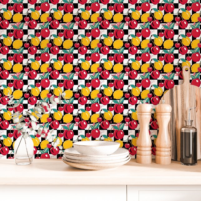 Papel Pintado Retro Cereza Cuadrillé Limón (Subido por el creador)
