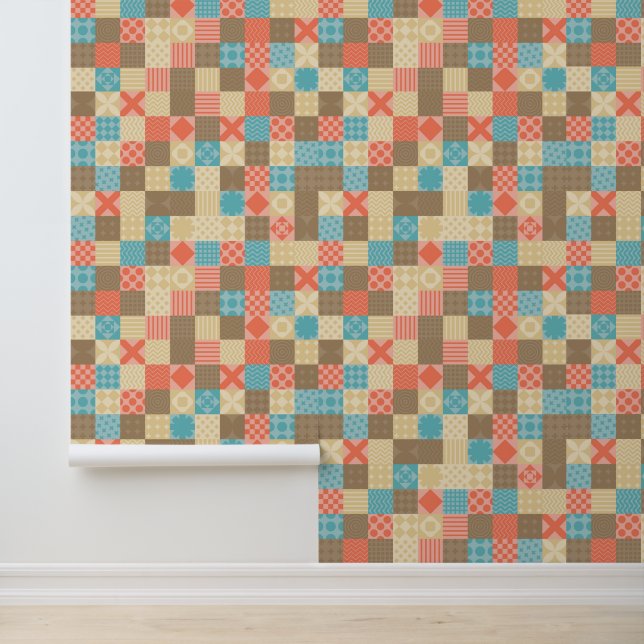 Papel Pintado Retro De Patchwork Pink Mid Century (Solicitud)