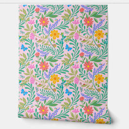 Papel Pintado Retro Floral colorido Cute divertido Girly Pastel