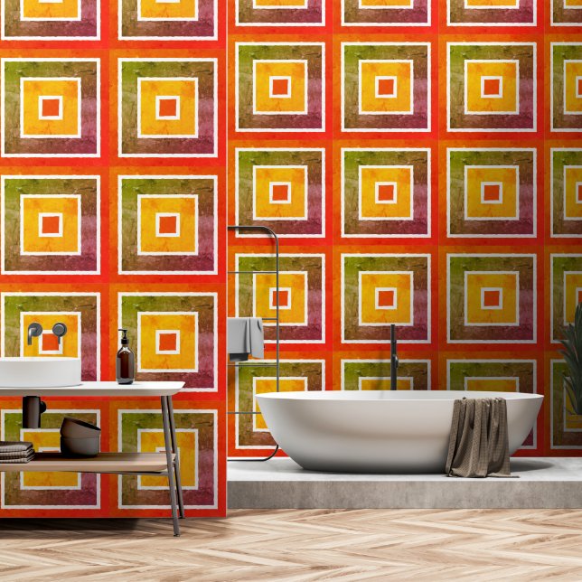 Papel Pintado Retro Geometric Color Blocks Pattern (Baño)