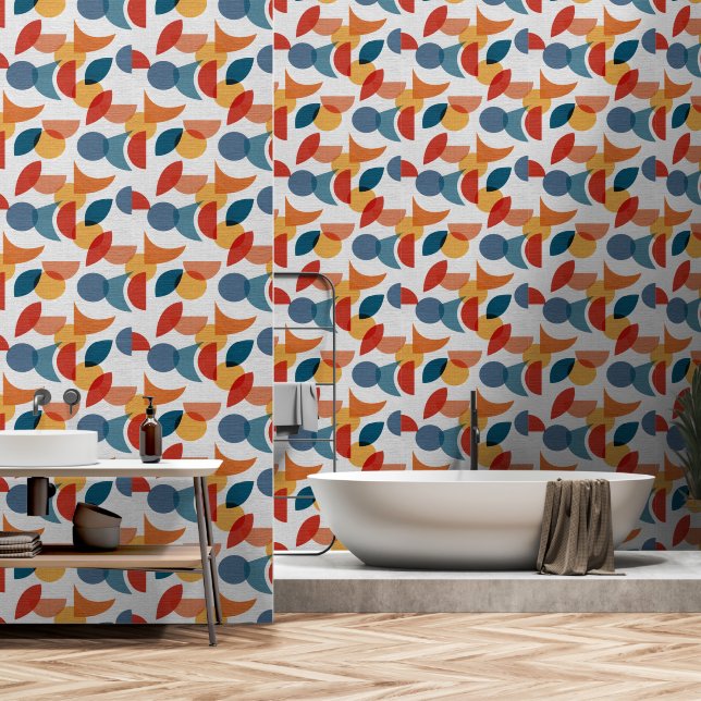 Papel Pintado Retro Geométrico Brillante Resumen Medio siglo Mod (Baño)