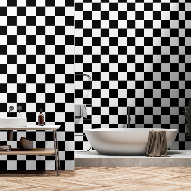 Papel Pintado Retro geométrico negro y blanco (Baño)