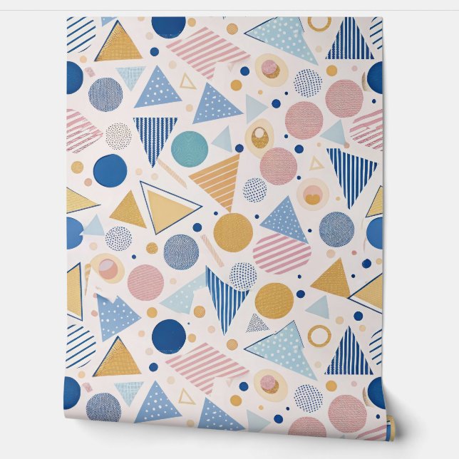 Papel Pintado Retro Memphis Style Geometric Seamless Pattern (Desenrollar)