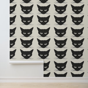 Papel Pintado Retro Mid Century Moderno Cara de gato negro extra