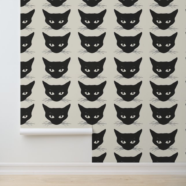 Papel Pintado Retro Mid Century Moderno Cara de gato negro extra (Solicitud)