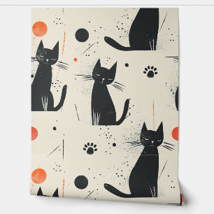 Papel Pintado Retro Mid Century Moderno gato negro extraíble