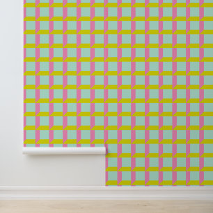 Papel Pintado Retro Mint Green Pink Pastel Geométrico Op Art