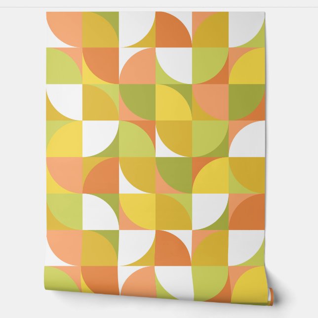 Papel Pintado Retro Mod cuadrado Naranja amarillo verde (Desenrollar)