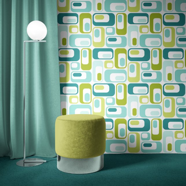 Papel Pintado Retro Mod Ovals Apple Green Teal Aqua Blue (Subido por el creador)