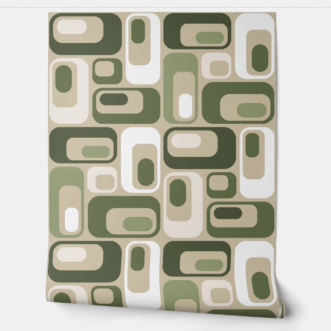 Papel Pintado Retro Mod Ovals Beige Green (Desenrollar)