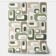Retro Mod Ovals Green Beige