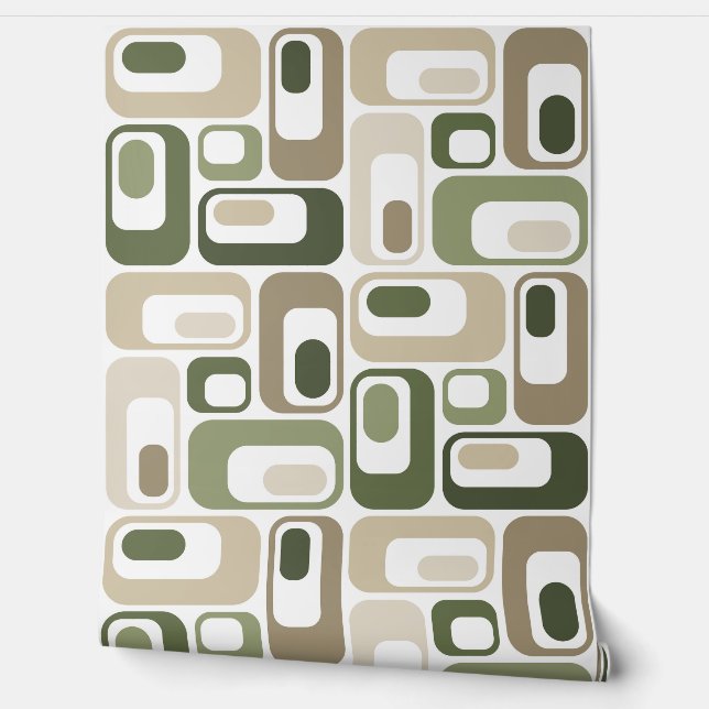 Papel Pintado Retro Mod Ovals Green Beige (Desenrollar)