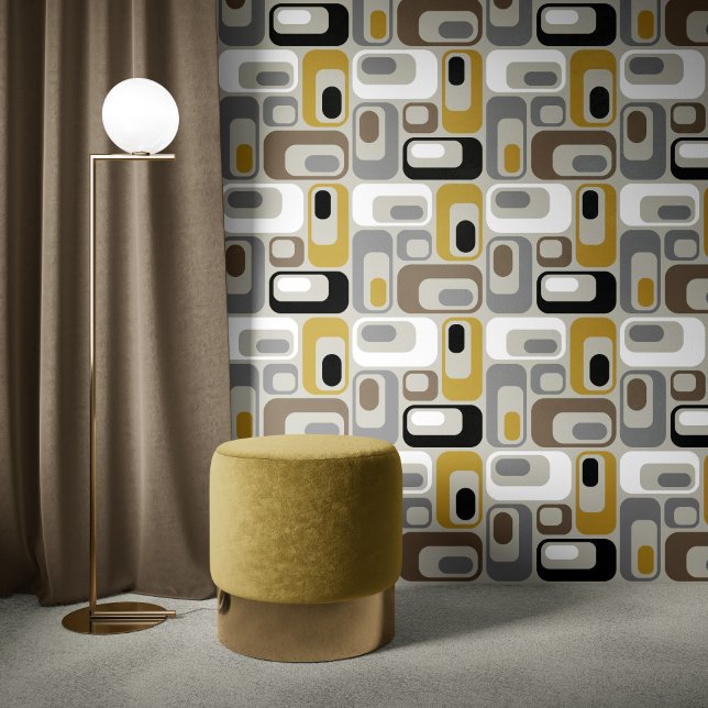 Papel Pintado Retro Mod Ovals Mustard Grey Beige Taupe Black  (Subido por el creador)
