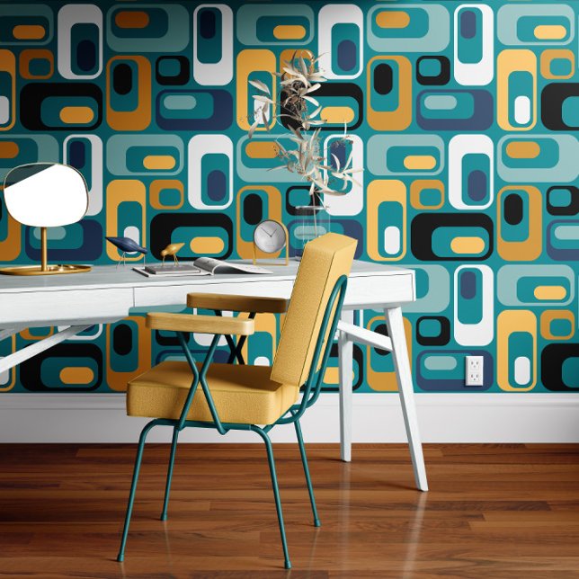Papel Pintado Retro Mod Ovals Mustard Verde azulado Aqua Blue Bl (Subido por el creador)