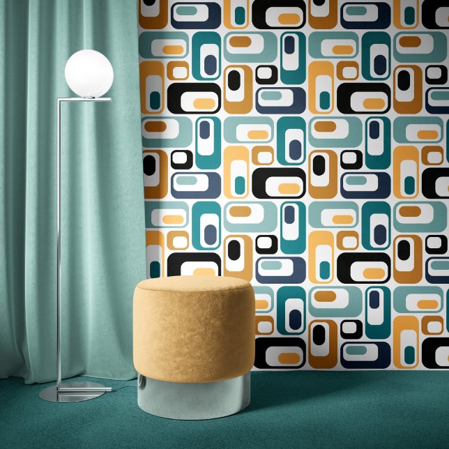 Papel Pintado Retro Mod Ovals Mustard Verde azulado Aqua Blue Wh (Subido por el creador)