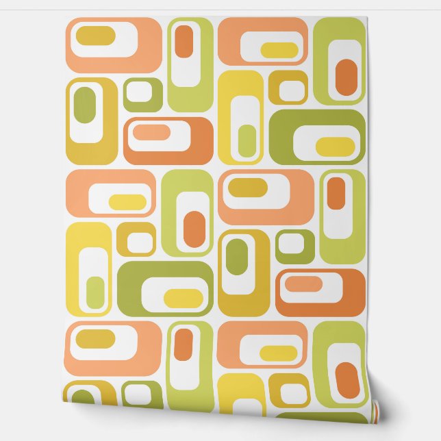 Papel Pintado Retro Mod Ovals Naranja Amarillo Verde (Desenrollar)