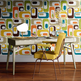 Papel Pintado Retro Mod Ovals Naranja Verde Marrón Amarillo