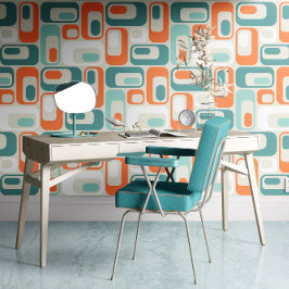 Papel Pintado Retro Mod Ovals Orange Mint Teal Aqua Blue