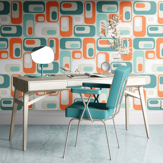 Papel Pintado Retro Mod Ovals Orange Mint Teal Aqua Blue (Subido por el creador)
