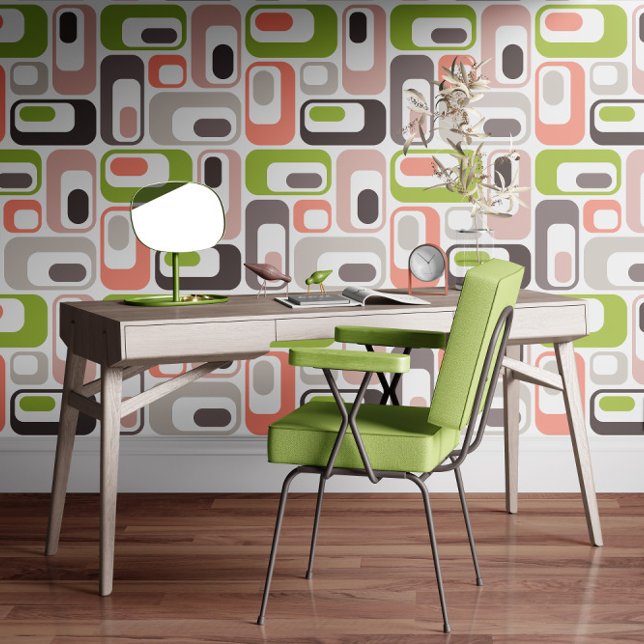 Papel Pintado Retro Mod Ovals Salmon Blush Pink Rose Taupe Green (Subido por el creador)