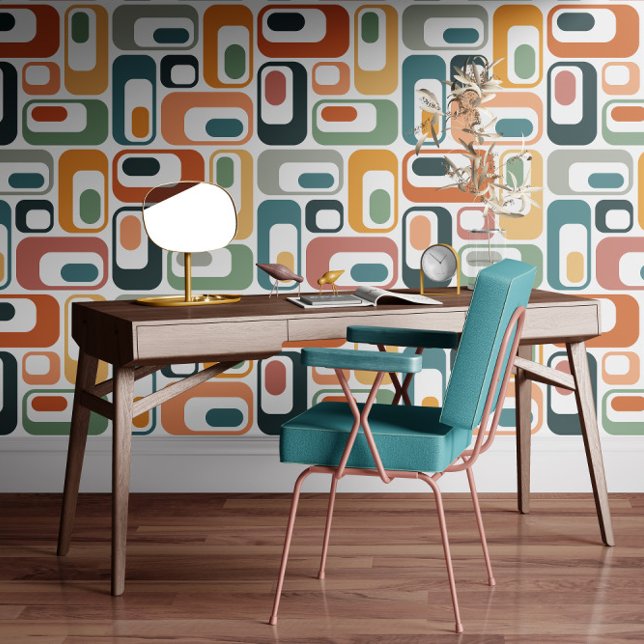 Papel Pintado Retro Mod Ovals Teal Sage Rust Orange Pink Grey (Subido por el creador)