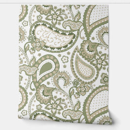 Papel Pintado Retro Mod Paisley Olive Sage Green Beige